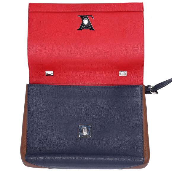 Louis Vuitton Lockme II Handbag M42859 Red Dark Navy Brown Leather - Picture 5 of 8